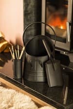 Image of Fireside Coal Bucket Shovel Matchstick Holder Black Accessory Set Kindling Log