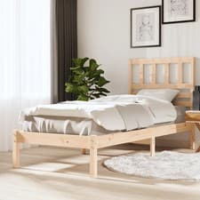 Image of WALPLUS Solid Pine Single Bed Frame 90x190 cm Wooden Bedstead Slatted