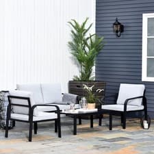 Image of 4 Pcs Aluminium Garden Dining Set w/ 2 Chairs,Glass Top Table,Cushions Black
