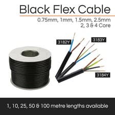 Image of ALL BLACK FLEXIBLE CABLE 2 CORE- 4 CORE FLEX 0.75MM- 2.5MM X 1M 10M 25M 50M 100M