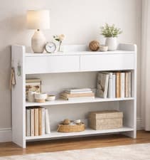 Image of Console Table 2 Drawer 3 Tier Hallway Entryway 100cm Unit Storage Shelves White