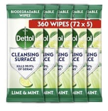 Image of x 5 Packs Of Dettol Antibacterial Cleansing Surface Wipes 72 Per Pack Lime&Mint