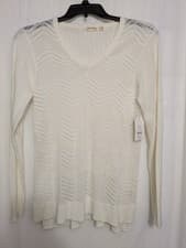 Image of Faded Glory Sweater Womens Large 12-14 White Knit V Neck Lightweight NWT