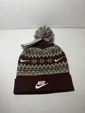Image of Nike Peak Fair Isle Holiday Beanie Bobble Hat One Size Adults Unisex HF0188-652