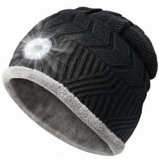 Image of LED Beanie Hat with Light USB Rechargeable Head Torch Warm Winter Black Cap