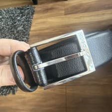 Image of Hugo Boss Gellot Unisex Belt Size 35 Black Handmade Leather Silver Tone Buckle