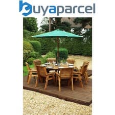Image of Charles Taylor 8 Seater Wooden Round Garden Dining Table & Chairs Parasol Green