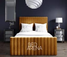 Image of Manchester Bed in Plush Velvet Fabric, Bed Frame with Free Mattress, Double Bed