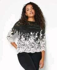 Image of M & Co blck/White Floral lace blouse size 10/12/14/20
