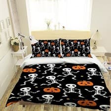 Image of 3D White Bone Pumpkin I125 Halloween Bed Pillowcases Duvet Cover Quilt Amy