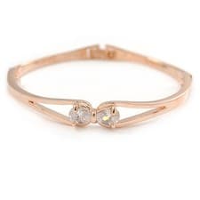 Image of Delicate Double Loop CZ Bangle Bracelet In Rose Gold Tone Metal - 17cm L (For