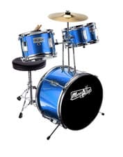 Image of Music Alley 3 Piece Junior Drum Kit with Drum Stool & Drumsticks Blue and Black