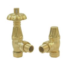 Image of Thermostatic Manual Angled Radiator Valves Traditional Brass Pipes and Collars
