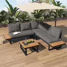 Image of 4-5 Seater Outdoor Garden Furniture Modular Lounge Sofa Set with Grey Cushions