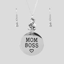 Image of Mom Boss Silver Tone Necklace Earring Set New Jewelry Gift