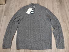 Image of Crew Clothing Mens Cable Knit 1/4 Zip Jumper Grey XL BNWT Heavy Cotton Sweater