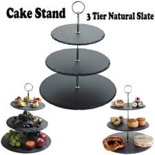 Image of Cake Stand 3 Tier Afternoon Tea Wedding Party Natural Slate Plates Tableware