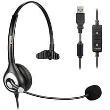 Image of USB Headset with Microphone Noise Cancelling & Audio Controls Business