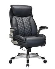 Image of Quality Diamond-Quilted Bonded Black Leather Executive Chair with Flip Arms