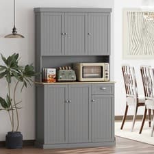 Image of Modern Freestanding Kitchen Pantry Cabinet with Adjustable Shelves, Grey