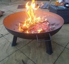 Image of Large Cast Iron Fire Pit Bowl Outdoor Garden Round Heating Patio Wood Log Burner