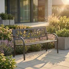 Image of Steel Garden Bench 3 Seater Outdoor Patio Seating Furniture Seat Rose Style