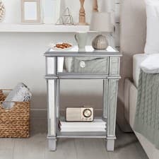 Image of 1-Drawer Mirrored Accent End Table Living Room Bedroom Side Drawer Table