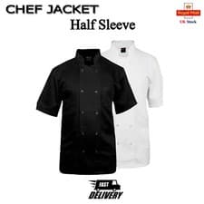 Image of Chefs Jacket Unisex Short Half Sleeve Chef Coat Kitchen Uniform MACHINE WASHABLE