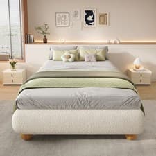 Image of 3ft Single Bed Upholstered Platform Bed with Boucle Fabric Headboard and Slats