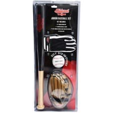Image of Junior Wood Baseball Bat Glove & Ball Set - Tanned Vinyl Leather Double Cross