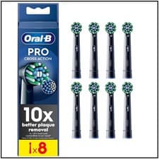 Image of Oral-B Pro Cross Action Black Replacement Electric Toothbrush Heads Pack of 8