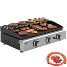 Image of Outsunny 3 Burner Grill Griddle, Tabletop Gas BBQ with Grease Cup, Black