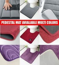 Image of Non Slip Pedestal Bath Mats Bathroom Rug Water Absorbent Toilet Pedestal Mat