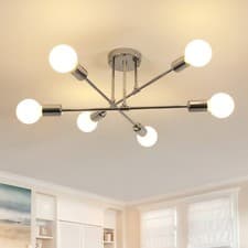 Image of 6-Arm Adjustable Silver Ceiling Light Modern Chandelier Living Room Ceiling Lamp