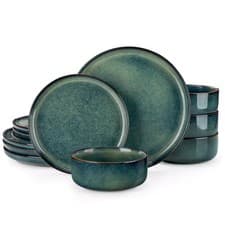 Image of Crockery Set Green Stoneware Dinner Service 4/8/12 People Ceramic