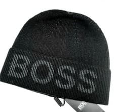 Image of Genuine HUGO BOSS 10% Wool Black BEANIE Hat OSFA Tag 50455707 HB80