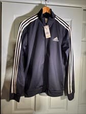 Image of NWT Adidas Men's Essentials 3-Stripe Track Jacket Navy Blue Medium.