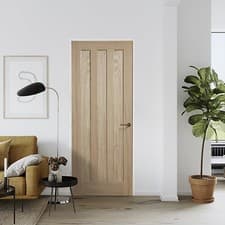 Image of Oak Veneer Internal Door 3 Panel Contemporary Timber Unglazed 1981x762x35mm Home