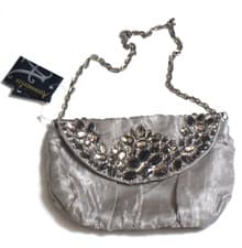 Image of Accessorize Grey Chiffon Beaded Evening Party Wedding Bag With chain Handle bnwt