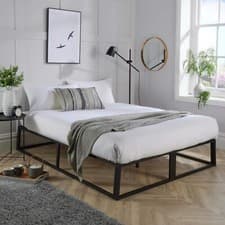 Image of 4ft Small Double Platform Bed Slatted Support Contemporary Black Metal Frame
