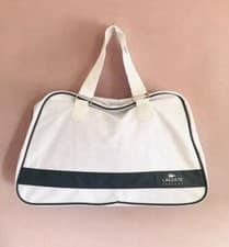 Image of LACOSTE Parfums White + Grey Poly Canvas Zip Lightweight Travel Weekend Bag NEW