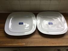 Image of Denby White Squares Dinner Plates X2.Brand New