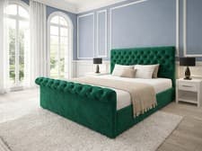 Image of Modern Upholstered Bed Frame Plush Velvet Headboard Bedroom Furniture All Colour