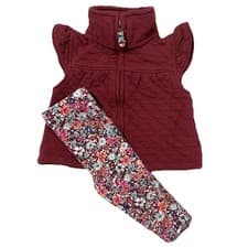 Image of NEW Carters 2 Piece Matching Maroon Vest Floral Legging Outfit 3M NWOT Spring