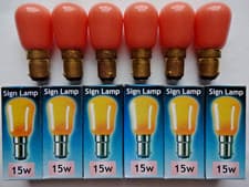Image of 6x 15w Amber B15 SBC Dimmable Pygmy Sign Lamps Incandescent Coloured Proper Bulb