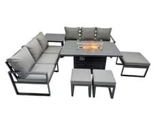 Image of Fimous Aluminium Outdoor Garden Furniture Set Gas Fire Pit Dining Table Sofa Set