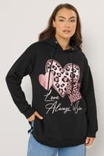 Image of Yours Curve Plus Size Womens Triple Heart Hoodie