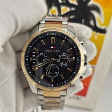 Image of NEW TOMMY HILFIGER 1791559 MENS WATCH TWO TONE BRACELET & BLACK DIAL