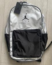 Image of Nike Air Jordan Metallic Backpack Chrome/Silver Black or All Grounds Fits15" Lap