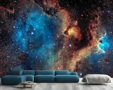 Image of Space Galaxy planets Sparkling Wallpaper Mural Removeable Washable Peel & Stick